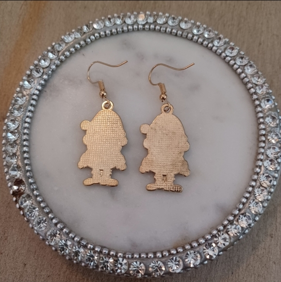 Red Enamel Rhinestone Holiday Christmas Santa Claus Dangle Drop Earrings - Picture 2 of 9